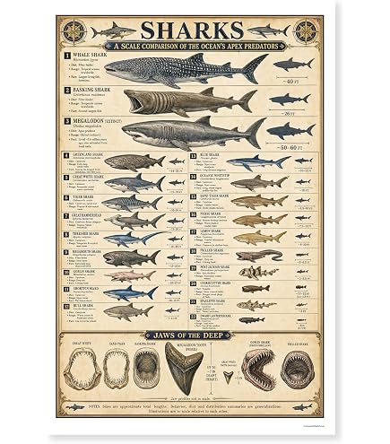 Amazon.com: EuroGraphics Dangerous Sharks Poster, 36 x 24 in Beige